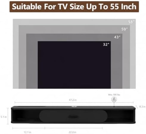 GHC Floating TV Stand, 55'' Wall Mounted TV Cabinet, Floating Shelves with Door, Media Console for DVD Player, Space-Saving Under TV Shelf for Bedroom & Living Room (Black)