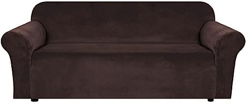 H.VERSAILTEX Stretch Velvet Sofa Covers Large Couch Covers Sofa Slipcovers Furniture Protector Soft with Non Slip Elastic Bottom, Feature Thick Comfy Rich Velour (Extra Wide Sofa 98"-105", Chocolate)