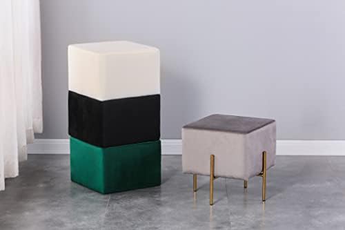 Kirpi Gray Velvet Foot Stool Set of 2, Modern Luxury Vanity Ottoman Stools with Gold Legs, Cube Accent Foot Rest for Living Room Bedroom Makeup Vanity (Gray)