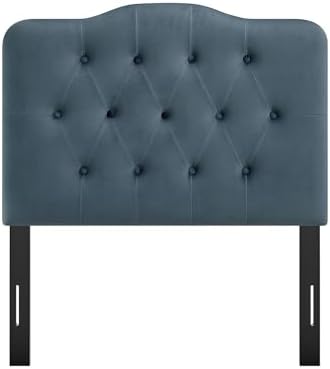 Modway Annabel Performance Velvet Adjustable Twin Headboard in Cadet Blue - Stain-Resistant Padded Headboard Only with Diamond Button Tufting and 7 Height-Adjustable Positions