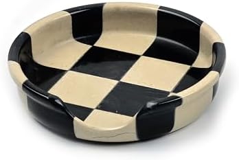 Verona Black Marble Spoon Rest for Stove Top, Checkered Kitchen Utensil Holder, Coffee Bar Accessory
