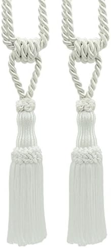 DÉCOPRO Pair of Premium White Decorative Chainette Tiebacks 5 inch Tassel Length 30 inch Spread (Embrace) Color: White - A1