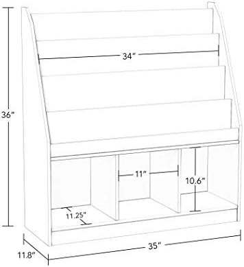 RiverRidge Kids Bookrack with Three Cubbies and 2 Gray Bins