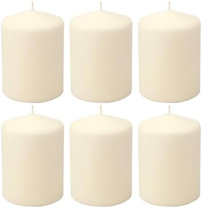 Stonebriar Unscented Pillar Candles – 35 Hour Burn Time, Long-Lasting Wax Candles for Weddings, Holidays, Home Décor & Special Events, Pack of 6, Ivory, 3" x 4"