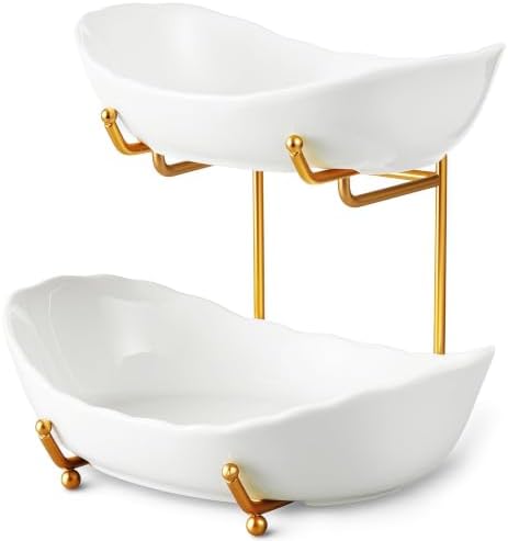 2 Tier Fruit Bowl, Ceramic Fruit Basket for Kitchen Counter 4