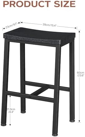 Homeiju Bar Stools, Counter Height Bar Stools Set of 2, 23.6 Inch Saddle Stools with Footrests, Industrial Kitchen Counter Seat for Dining Room, Kitchen, Counter, Black