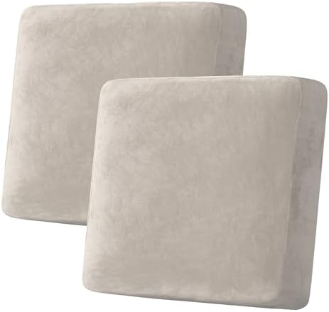 H.VERSAILTEX Velvet Stretch Couch Cushion Cover Plush Cushion Slipcover for Chair Loveseat Sofa Cushion Furniture Protector Seat Cushion Sofa Cover (2 Piece Large Sofa Cushion Covers, French Oak)