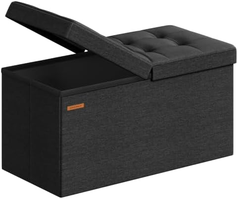 SONGMICS 30 Inches Storage Ottoman, Foldable Bench with Flipping Lid
