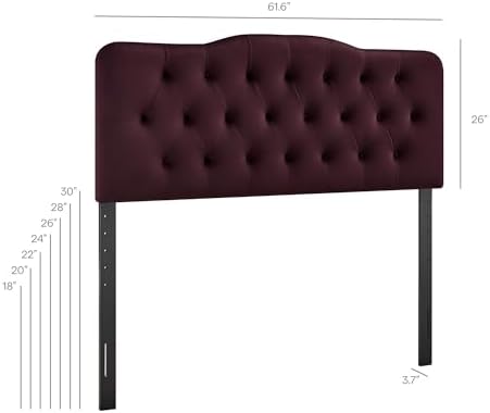Modway Annabel Performance Velvet Adjustable Queen Headboard in Mulberry - Stain-Resistant Padded Headboard Only with Diamond Button Tufting and 7 Height-Adjustable Positions