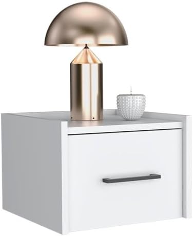 DEPOT E-SHOP 59" Yorktown Floating Nightstand, Space-Saving Design with Handy Drawer and Surface, White – Bedside Nightstand with Storage for Bedroom Beside Tables & Small Spaces
