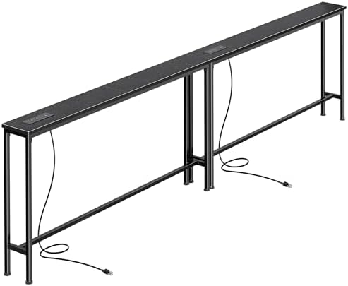 SUPERJARE 110.2 inch Narrow Behind Couch Table with Charging Stations