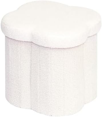 B FSOBEIIALEO Storage Ottoman Cube, 15" Flower Shaped Ottomans, Cream White