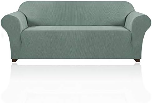 PrinceDeco Stretch Sofa Cover Slipcover Couch Covers for 3 Cushion Couch Furniture Protector Sofa Covers with Non Slip Elastic Bottom Dogs Pet Friendly Fitted (Sofa, Sage)