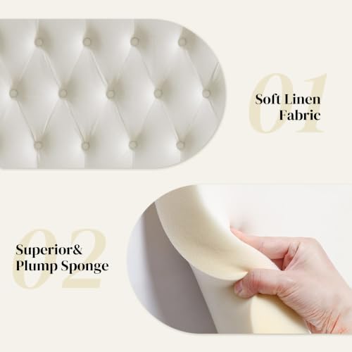 Kingfun Tufted Upholstered Full Size Bed Headboard in Modern Button Design, Adjustable Solid Wood Head Board, Premium Velvet Fabric Padded Headboards in Bedroom (White)