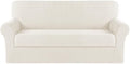Turquoize Stretch Sofa Slipcover 2 Pieces Sofa Cover Couch Cover for 3 Cushion Couch Washable Furniture Protector Covers with Elastic Bottom Feature Thick Jacquard Fabric (Sofa, Cream)