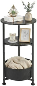 3-Tier Small Round Side Table with Storage Basket, Black