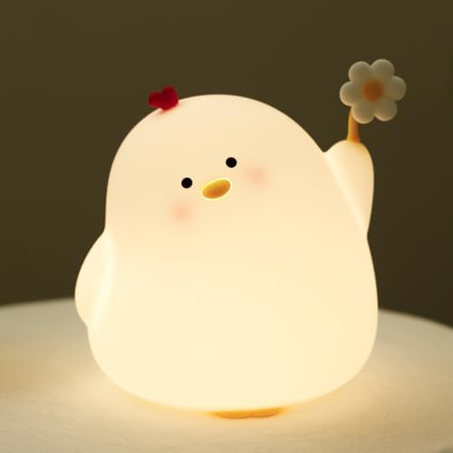 Chick Night Light for Kids, Cute Chicken LED Squishy Night Lamp Rechargeable, Novelty Nursery Lamp Animal Nightlight, 3 Levels Dimmable, Touch Lamp for Bedroom, Home Decor Gifts Stuff for Girls Boys