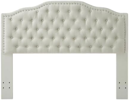 24KF Upholstered Button Tufted Queen Headboard with Nailhead Trim, Elegant Boucle Fabric Full headboard, 6031-Q-Boucle-Beige