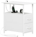 Somdot Narrow End Table with Charging Station, 2 Drawers, Slim Side Table