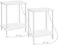 HOOBRO Side Table with Charging Station, Set of 2 End Tables with USB Port and Outlets, Nightstand with 2-Layer Storage Shelves for Small Spaces, Living Room, Bedroom, White WW09UBZP201