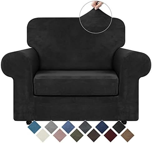 WEERRW Velvet Stretch 2 Pieces Chair Sofa Slipcovers Washable, Black