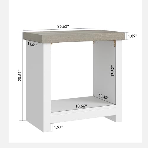 End Tables Set of 2 for Living Room, Narrow Side Tables with Storage Shelves, Square End Table for Bedroom, Slim Nightstand, Skinny Rectangle Accent Table, Farmhouse Bedside Table, White + Gray