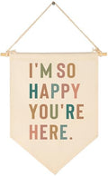 Classroom Wall Banner Decor-Teacher Gift-Welcome Banner-Inspirational Back to School Wall Flag-I'm So Happy You're Here-Positive Teacher Office Quote-Hanging Canvas Pennant Sign for Classroom Office
