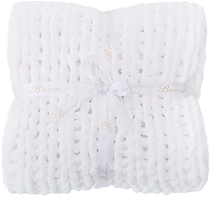 Bigacogo Chunky Knit Throw Blanket for Couch, 51x63 inches, Pure White