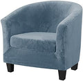 MIFXIN 2 Piece Tub Chair Cover with Cushion Cover Velvet Stretch Soft Washable Cub Chair Slipcovers Armchair Sofa Couch Furniture Protector Cover for Living Room Club Bar (Grey Blue)