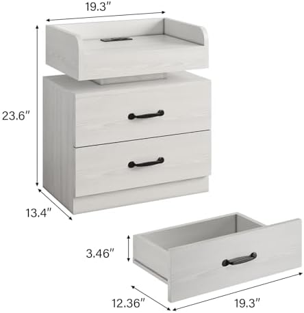 4ever2buy White Nightstand with Charging Station and LED Lights