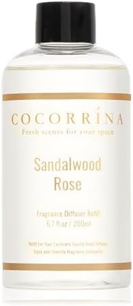 COCORRÍNA Refill - Sandalwood Rose 6.7 Fl.oz Reed Diffuser Refill with 8 Sticks