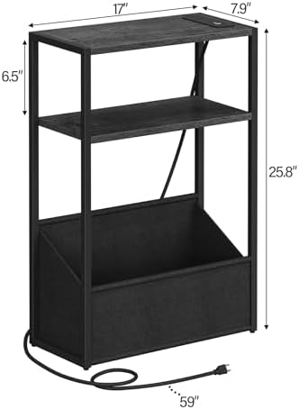 TUTOTAK Narrow Side Table with Charging Station, Slim End Table