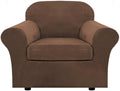 H.VERSAILTEX Rich Velvet Stretch 2 Piece Cover Chair Slipcover Sofa Cover Furniture Protector Couch Soft with Elastic Bottom Chair Couch Cover with Arms Width Up to 49 Inch(Chair, Caramel Cafe)