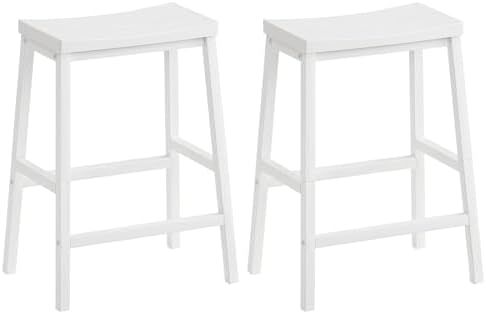 HOOBRO Bar Stools, Set of 2 Bar Chairs, 23.6 Inch Saddle Stools, Kitchen Counter Seat with Footrests, Industrial Barstools for Dining Room, Kitchen, Counter, Bar, White WW02MD01