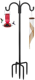 FEED GARDEN Heavy Duty Shepherds Hook 92" Double Hooks Adjustable (44/60/76/92") - Metal 5-Prong Base, 15lb Capacity - Easy Assembly Bird Feeder Pole for Hanging Planters, Lanterns, Wind Chimes