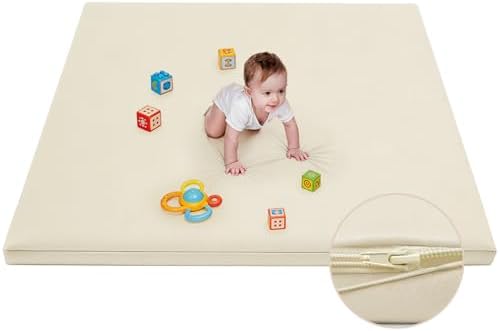 Waterproof Baby Play Mat for Floor Memory Foam 59 * 71 Cushion Playpen Playmat Tummy Time Crawling Mat Nursery Rug Thick Pad Create Soft & Safe Area for Infants,Toddler,Kids,Beige