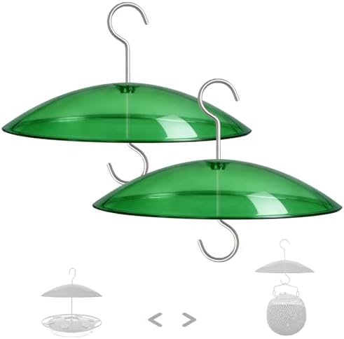 8" Mini Plastic Rain Cover for Bird Feeder, 2-Pack Green Weather Guard Dome