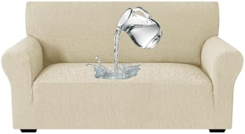 MAXIJIN Waterproof Loveseat Cover Couch Covers (55"-69"), Stretch Love Seat Sofa Slipcovers with Non Slip Elastic Bottom, Dog Pet Friendly Furniture Protector Washable (Medium, Beige)