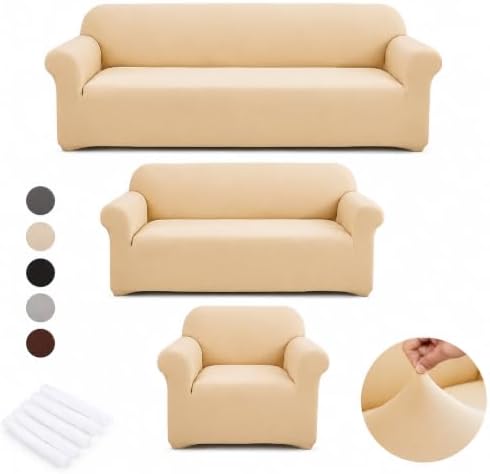 3Pcs Sofa Cover Stretch Soft with Non-Slip Foam and Elastic Bottom