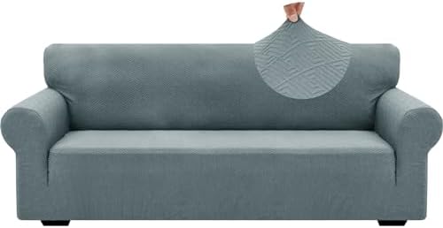 ZNSAYOTX 1 Piece Jacquard Couch Covers for 3 Cushion Couch Living Room High Stretch Sofa Cover Pets Dogs Friendly Anti Slip Thickened Slipcovers Furniture Protector (Large, New Pattern Light Grey)