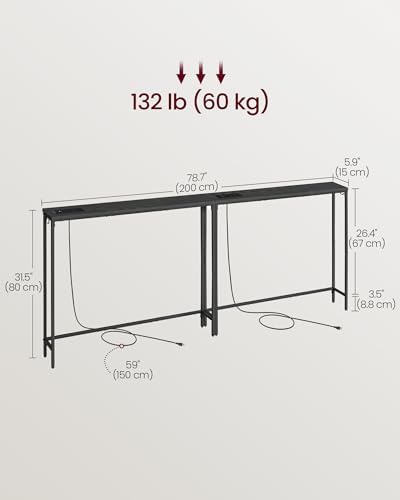 VASAGLE 39.4" Console Table Set of 2, Couch Tables with Outlets for Sofa