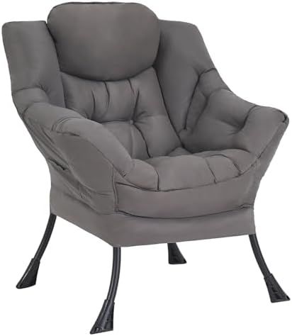Welnow Lazy Chair for Adults，Modern Reading Accent Chair,Dark Grey Single