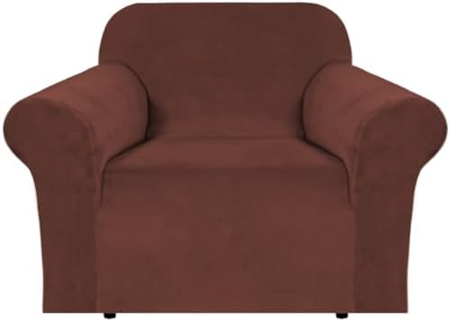 H.VERSAILTEX Stretch Velvet Armchair Cover Couch Covers 1 Cushion Chair Slipcover for Living Room Furniture Cover Crafted from Thick Comfy Rich Velour (Chair 31"-49", Burnt Brick)