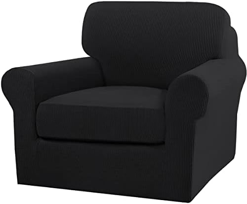 Turquoize 2 Piece Chair Covers Chair Slipcovers for Living Room Armchair Couch Cover Chair Sofa Cover with Individual Cushion Covers Furniture Cover for Chairs Feature Jacquard Fabric (Chair, Black)