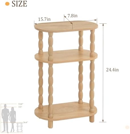 MaxSmeo Narrow Side Table, Small End Table with 3-Tier Open Shelf