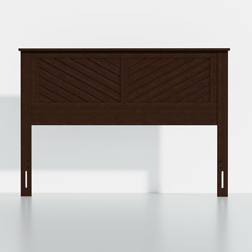 ComfIQ Serene Wood Panel Headboard with Chevron Scoring, Queen, Walnut