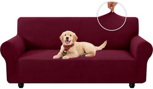 XINEAGE Stretch 3 Seater Slipcover, Non-Slip Pet Couch Cover,Wine Red