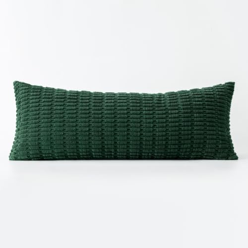 MIULEE Christmas Lumbar Corduroy Pillow Cover for Bed 14x36 Dark Green