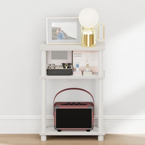 Furinno Turn-N-Tube Narrow Night Stand, 3-Tier Rectangular Nightstand with Storage Shelf, Slim Toolless Bedside Table, End Table, Side Table, for Bedroom, Closet, Dorm, White