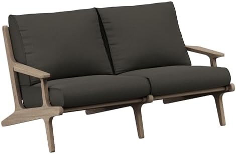 Modway Saratoga Teak Outdoor Patio Loveseat in Weathered Gray Flint – 2 Seater Outdoor Couch with Weather-Resistant Cushions – Wooden Porch Loveseat